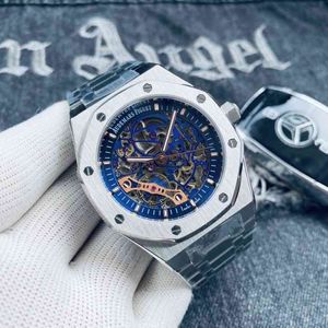 Relógio masculino mecânico automático moda oco design pulseira de aço inoxidável tendência dominadora