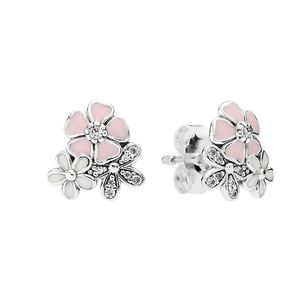 Pink White Sparkling Daisy Flower Stud Brinco 925 Sterling Silver Women Wedding Party Jewelry With Box para Pandora Girlfriend Gift Brincos