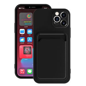 Flüssige Silikon-Handyhüllen für iPhone 14 13 12 11 Pro Max XR XS X 8 7 6 Plus Samsung S21 Ultra Note 20 A32 A42 A52 A72 5G Kartensteckplatzhalter Weiche TPU-iPhone-Hülle