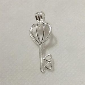 925 Silver Double Heart Love Key Locket Cage Sterling Silver Pearl Bead Pendant Fiting For DIY Fashion Armband Halsbandsmycken282d