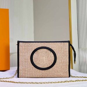 Designer Shoulder Bags Women Handbag Luxury crossbody Shopping Bag Woven raffia with elegant leather Detachable gold chain with black and Circle logo on the side 32