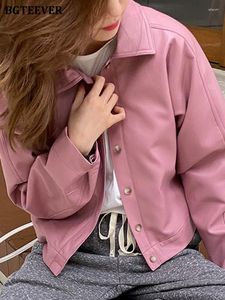 Women's Jackets BGTEEVER Fashion Chic Women PU Leather Short Long Sleeve Single-breasted Female Solid Faux Coats 2022 Autumn
