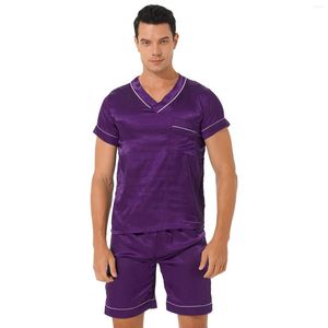 Indumenti da notte da uomo Pigiama in raso da uomo Pigiama da casa Casual Abbigliamento da notte Pigiami con scollo a V Manica corta T-shirt con pantaloni da pigiama Pantaloncini