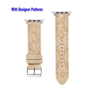 Modedesigner för Apple Watch Band Straps 41mm 40mm 38mm Luxury Beige Plaid Elements Soft Leather Bands With Classic Fast Buckle IWatch Series 7 6 5 4 3 2 1