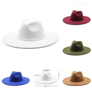 Berets Spring 9.5CM Wide Brim Simple Color Fedora Hats For Women Men Ladies Vintage Fascinator Panama Felt Jazz Hat Wholesale