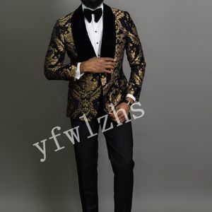 Hübsche goldene Blumenjacke Herrenanzüge Bräutigam Smoking Trauzeugen Hochzeit Abschlussball Mann Blazer Farbe optional 09