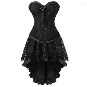 Lässige Kleider Steampunk-Korsettkleid 2-teiliges Set Kostüm Cosplay Gothic Punk-Gürtel High Low Piratenspitze Vintage Viktorianisch Party Club