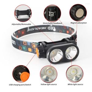 Headlamps Double Light LED Head Torch Headlamp Rechargeable Super Bright Headlight Headtorch Waterproof Running Camping Fishing Hiking