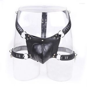 Men s G Strings Sexy Lingerie For Men Faux Leather Cock Cage Penis Jockstraps Erotic Mens Underwear Male Chastity Belt Panty Fetish