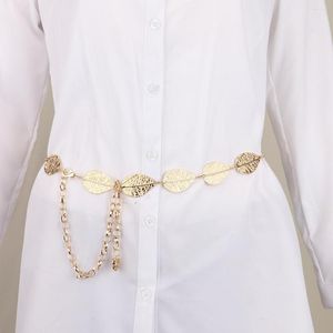 Belts Gothic Gold Leaves Chain Jewelry Stretch Belt Waist High Quality Decorative Accessories For Streetwear Dress Lobster Clasp Link