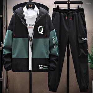 Tute da uomo Tuta da uomo patchwork Casual Felpe con cappuccio Set 2022 Primavera Giacche maschili Pantaloni Due pezzi Hip Hop Street Wear Sport