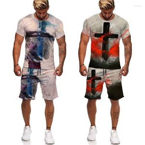 Tute da uomo Stampa incrociata da uomo Abito estivo T-shirt alla moda Pantaloncini Abbigliamento sportivo Set da 2 pezzi O Collo Casual oversize