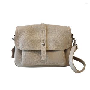 Evening Bags Retro Soft Natural Cowhide Leather Flap Bag Stylish Women Crossbody High Quality Elegant Lady Shoulder Messenger Gray