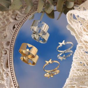Trendy vlinderpaar ringen voor vrouwen mannen unisex esthetisch goud zilveren kleur metaal holle open ring juwelen jubileum cadeau clu241l