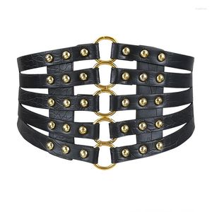 Bälten 2022 Vintage Design Hollow Wide Girdle Metal Ring Gold Belt Damer Women Dress Shirt Decoration Rivet midjekorsett