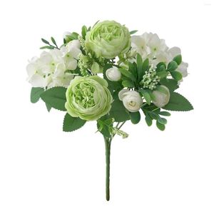 Flores decorativas Presente Peony Bunch Garden Hydrangea Durável 6 Forks para Vaso El Casamento Decoração de casa Decoração Artificial externa interna