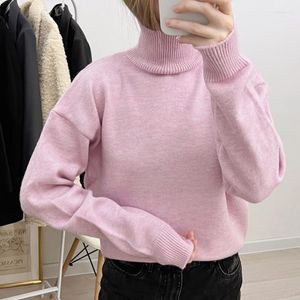 Kvinnors tr￶jor Kvinnor 2022 Turtleneck Collar Sweater Spring Autumn M￶nster L￥ng￤rmad Solid Knitting Pulloveres Overzie Casual