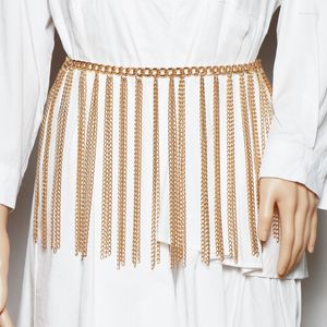 Bälten 2022 Fashion Show Dress Shirt Belt Accessories Gold Belly Chain Midjeband Kvinnor Wide Fringe Tassel Metal Alloy Midja