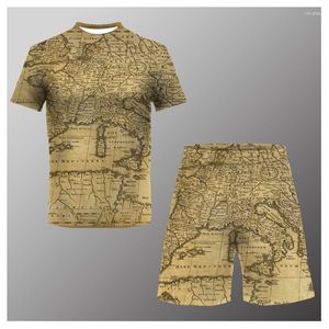 Men's Tracksuits Men's Men's Sweatshirt Set 3D Medieval Map Printed Summer T-Shirt Shorts 2 Piece Outfit Fashion Sports Suit O-Neck