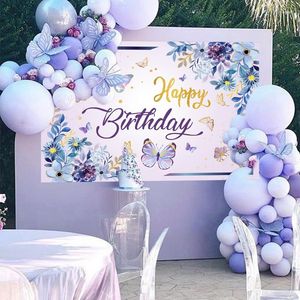 Party Decoration Purple Butterfly Birthday Backdrops For Girl Decor Props Kids BabyShower Po Pography Background
