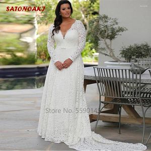 Wedding Dress Glamorous Lace V Neck A Line Plus Size Long Sleeve Bridal Gown Vestido De Noiva Mariage Online Shop Custom