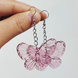 20Pair Transparent Resina Butterfly Charms Big Declaração Brincos de gota para mulheres meninas Brincos animados fofos de joias por atacado presentes