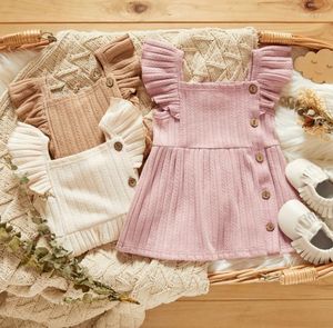 Vestidos de menina inverno outono bebê meninas casuais vestido princesa vestido de cor sólida colar de gola quadrada tricotar algodão A-line