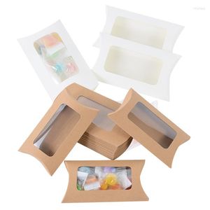Presentf￶rpackning 10/20 datorer Kraft Paper Pillow Cookie Candy Box med f￶nster f￶r br￶llopsf￶delsedagsl￥dor Packaging Case Festival Party Supplies