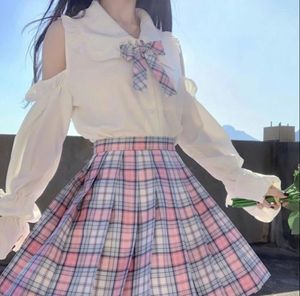 Kadın bluzları nonsar japon tatlı uzun kollu bebek yakalı gömlek yumuşak kız lolita ile askısız gevşek üst