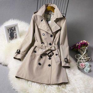 CLASSIC Womens Trench Coats fashion England middle long trenchs coat/high quality brand design double breasted trench coat/cotton fabric Khaki Top S-XXL