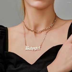 Kedjor 2022 Design Kvinnor Fashion Halsband Babygirl Letters Pendent Gold Chain Double Layers Långa halsband