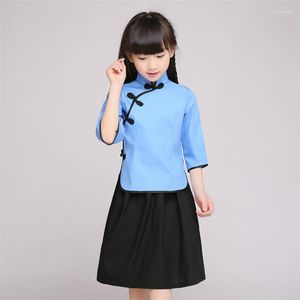 Clothing Sets Children's Chinese Style Student Wear Girls Costumes Summer Retro Wind Chorus Suit Graduation Class Service