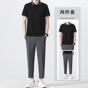 Men's Tracksuits Men's Short-sleeved Nine Points Trousers LJT52 Men's Shirt Suit Slim Korean Version Of The Hong Kong Style Casual