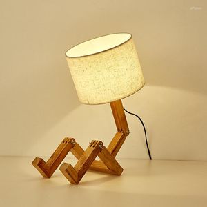 Lámparas de mesa con forma de Robot de madera, lámpara plegable, creativa luz nocturna europea, dormitorio de moda, estudio, mesita de noche, escritorio