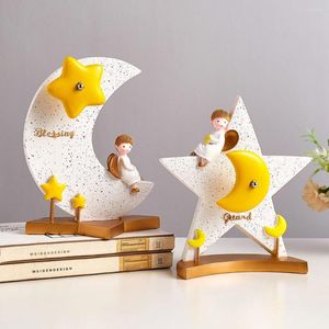 Estatuetas decorativas resina fofa lua e estrela modelo de música decoração caseira decoração de quarto criativo garoto amigo aniversário casamento de páscoa