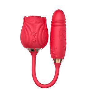 Massaggiatori giocattolo del sesso Vibratori succhianti a forma di rosa Forte shock leccare doppie teste Dildo Vibratore Giocattoli del sesso femminile