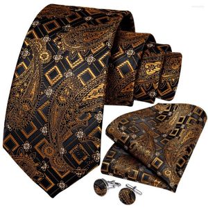 Bow Ties Wedding Men Tie Gold Black Paisley Fashion Designer For Business Drop DiBanGu Groom Kravat SJT-7298