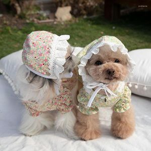 Vestuário para cães Versão coreana de roupas de estimação estilo pastoral renda com saia floral chapéu terno de pelúcia ursinho shih tzu pequeno