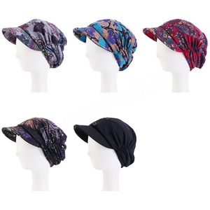 Mode Frauen Warme Winddicht Kappe Floral Print Winter Breite Krempe Kappe Turban Visier Hut Krebs Hüte Turbante mujer