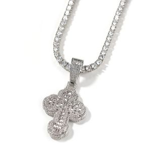 Hip Hop T Square Cross Pendant Necklace Copper Set Zirkon smycken halsband f￶r m￤n kvinnor