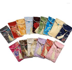 Storage Bags Rectangle Chinese Style Handmade Silk Brocade Lucky Tassel Jewelry Pouches Collected Beads Gifts x9cm SN1018
