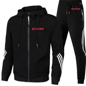 Herren-Trainingsanzüge für Herren, CCM Herren-Kapuzenpullover mit langen Ärmeln und Reißverschluss, modische Sportbekleidung, Pullover mit Kapuze, lässige Outdoor-Sporthose, zwei