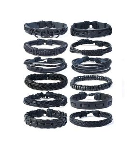 Men woman cowhide Bracelet DIY Beaded Strands black Palm Hip hop Combination suit Bracelet 12styles/1set