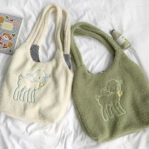 Evening Bags Women's Lamb Fabric Shoulder Bag Handbag Tote Large Capacity Embroidery Shopper Cute For Girls