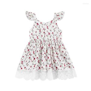 Girl Dresses Baby Girl's Dress Sleeveless Floral Printed Lace Hem Sweet Sling For 3-24 Months Old Girls