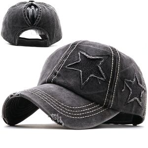 Small Hat New Ripped Sparkling Style Woven with Hair Extensions Flash Five-Pointed Star Baseball Cap Washed Distressed Hat Female Ha