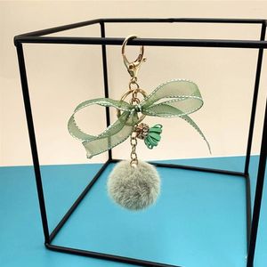 Keychains Cute Solid Color Faux Pom Keyring Pendant Elegant Lace Bow Key Chain With Tassel For Girls Bag Charms Party Gift