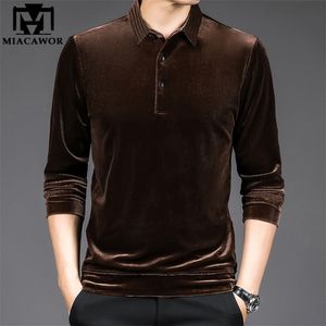 Men's Polos High Quality Golden Velvet Luxury Polo Shirt Men Spring Long Sleeve Tee Homme Casual Slim Fit Camisa T1129 220902