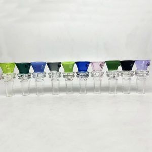 Latest Colorful Smoking Thick Glass Herb Tobacco Oil Rigs 14MM 18MM Male Interface Joint Waterpipe Portable Spot Handle Hookah Bong Funnel Bowl DHL Free