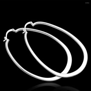 Hoop Earrings High Quality Charms 925 Sterling Silver Flat Geometry Long Big Earring For Woman Fashion Party Wedding Jewelry Holiday Gift